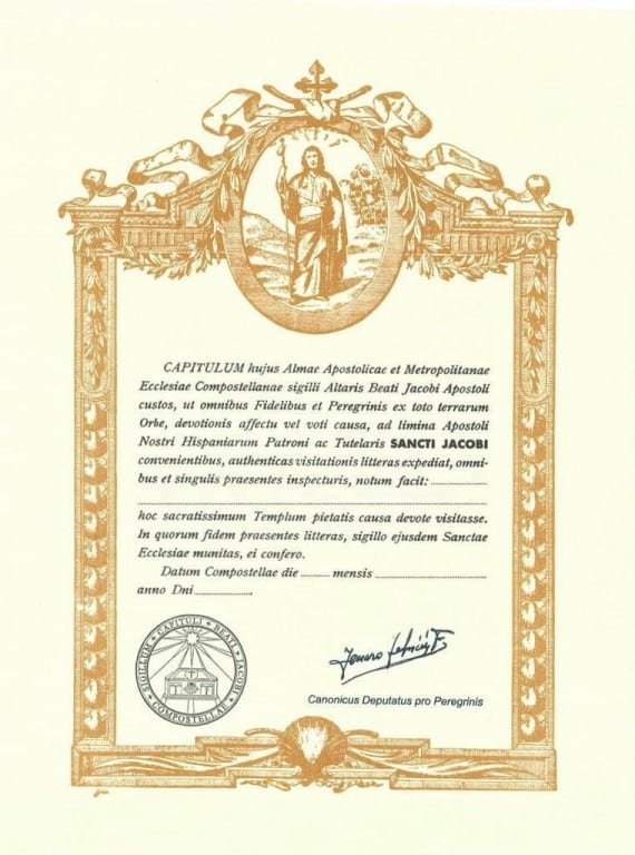 La Compostela acreditacion del peregrino